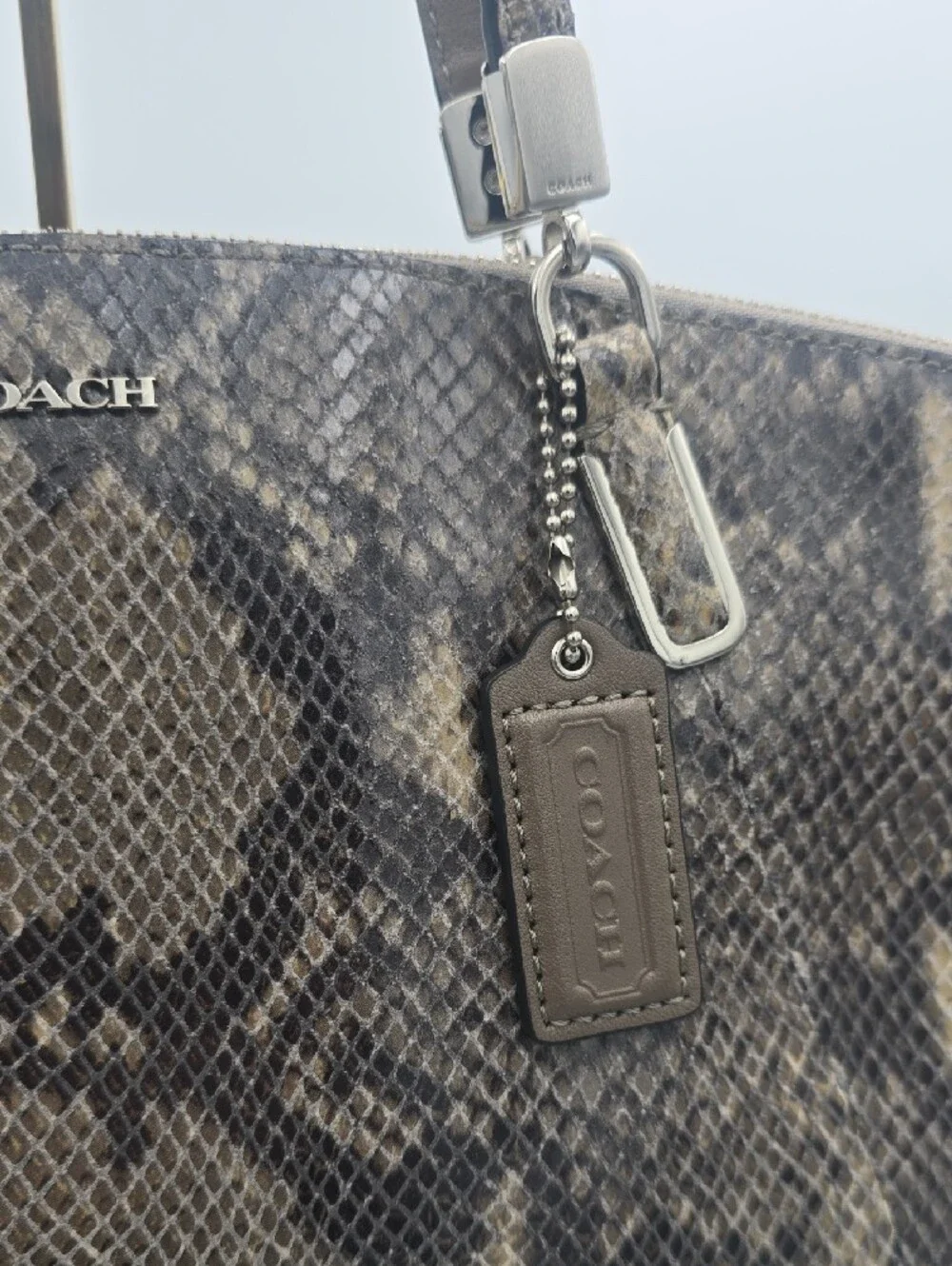 Coach Brown Snake-Print Satchel with Crossbody Strap
